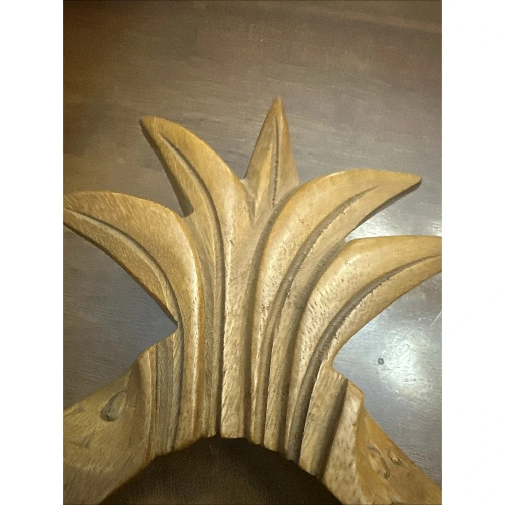 VTG Pineapple Serving Dish Bowl Hand Carved Artist Signed Monkey Pod Wood Hawaii